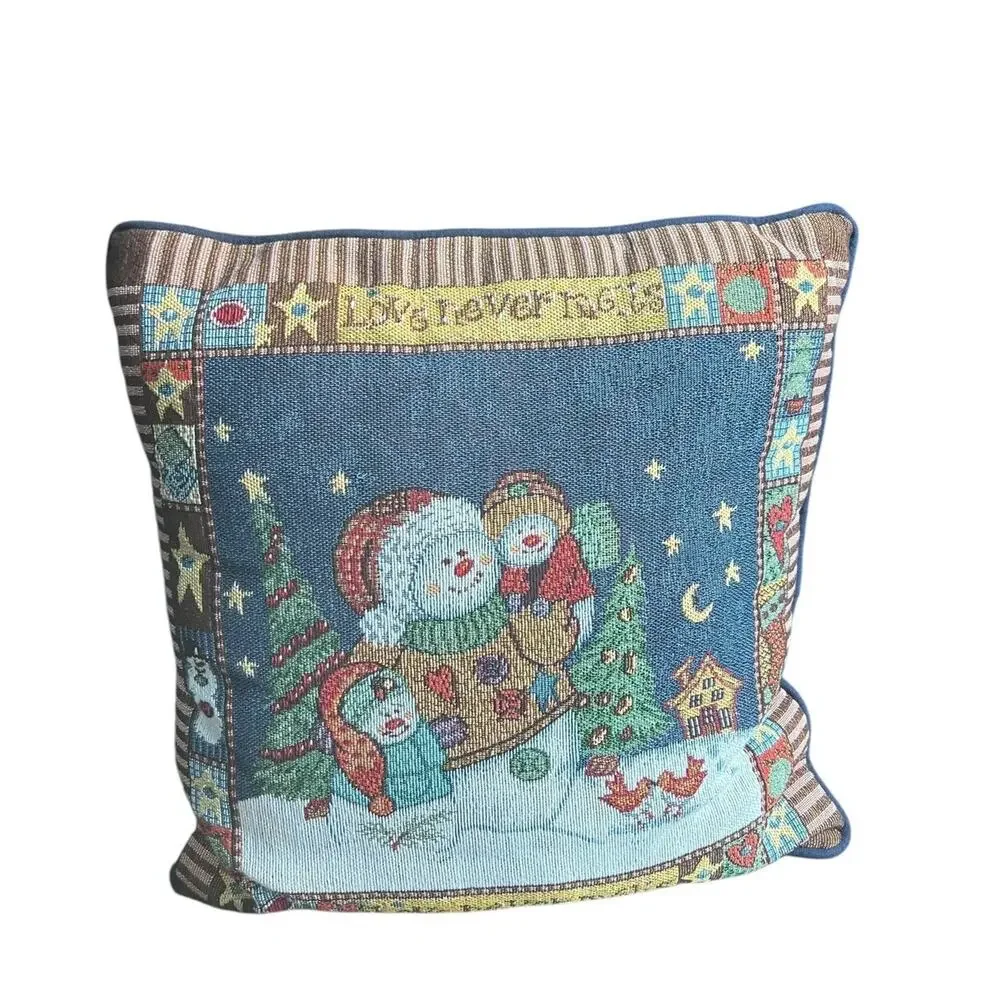 TAPESTRY NEEDLEPOINT SNOWMAN THROW PILLOW Christmas Vintage FAST SHIP 1266-21
